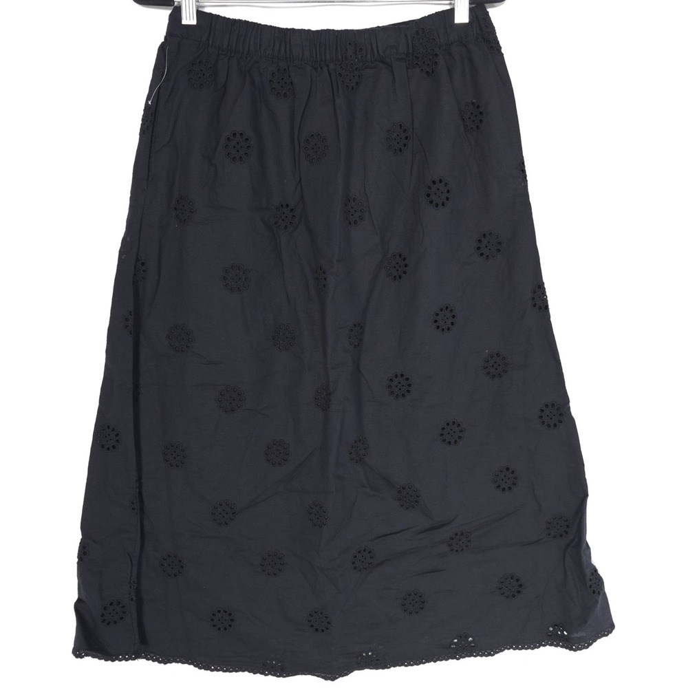 JOIE New Linen Cotton Blend Midi Skirt‎ Eyelet Set Black Embroidered Size LARGE - Picture 8 of 12